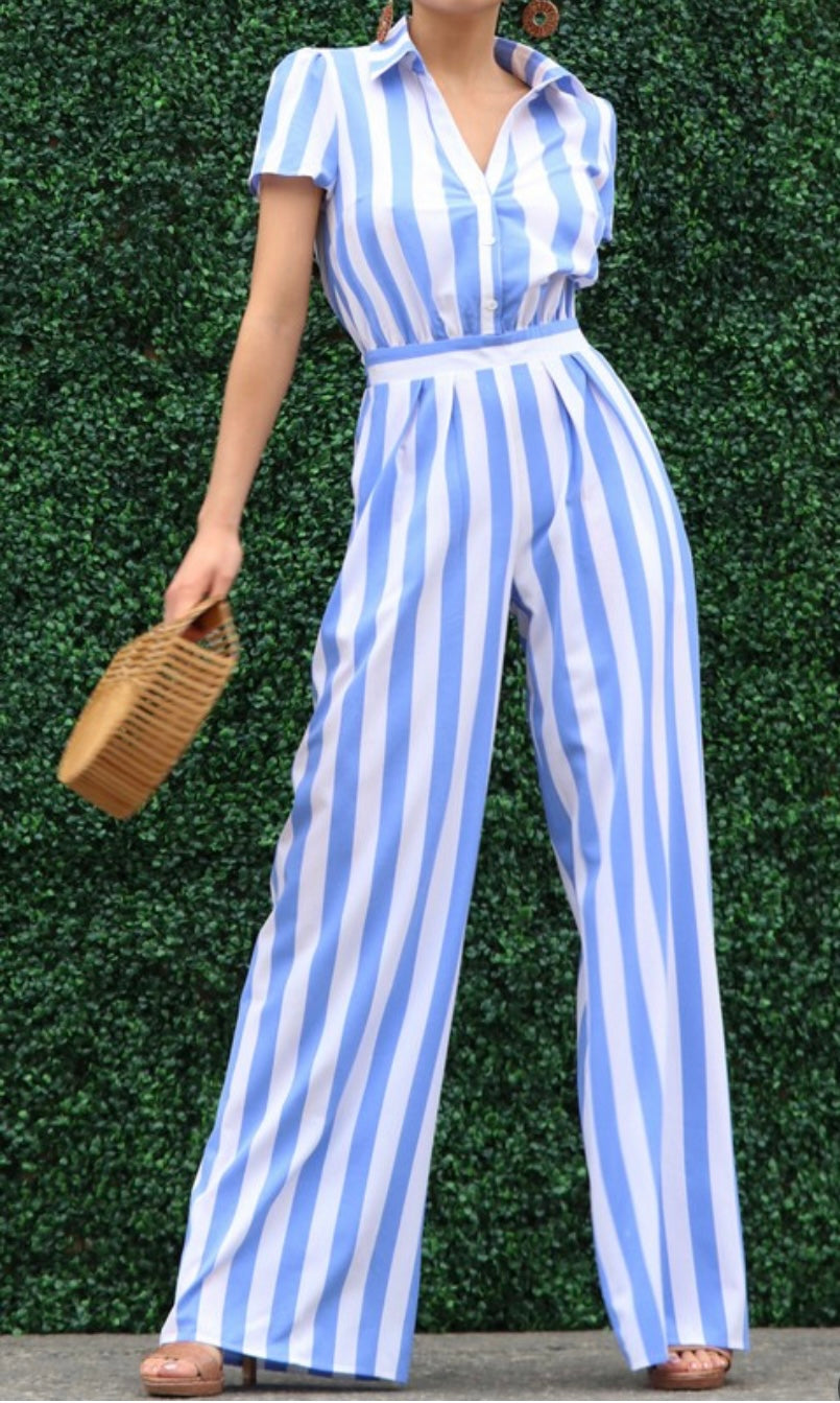 Blue Striped Jumpsuit